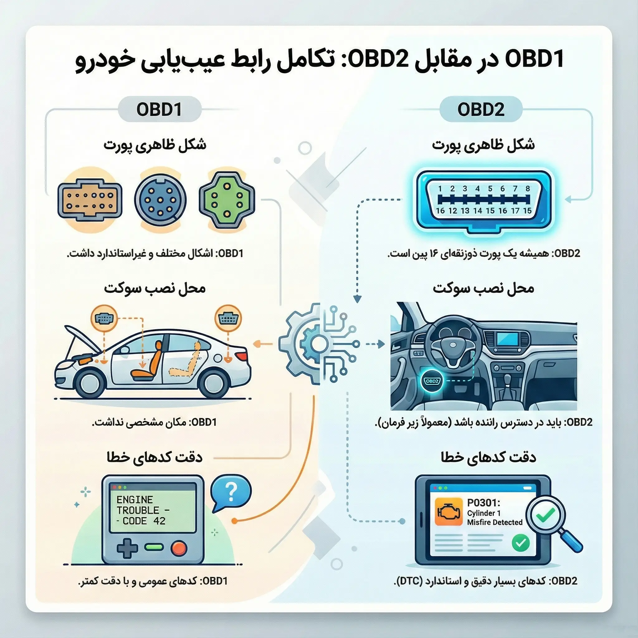 تفاوت‌های کلیدی OBD1 و OBD2