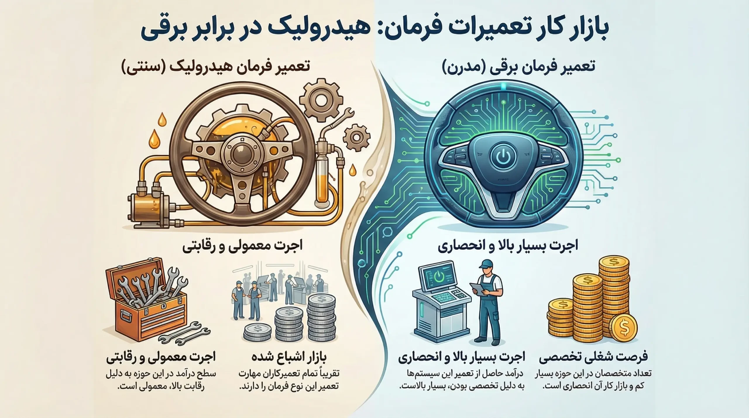 بازار کار و درآمد تعمیرات فرمان برقی