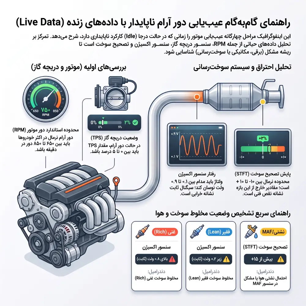 عیب‌یابی دور آرام ناپایدار با لایو دیتا
