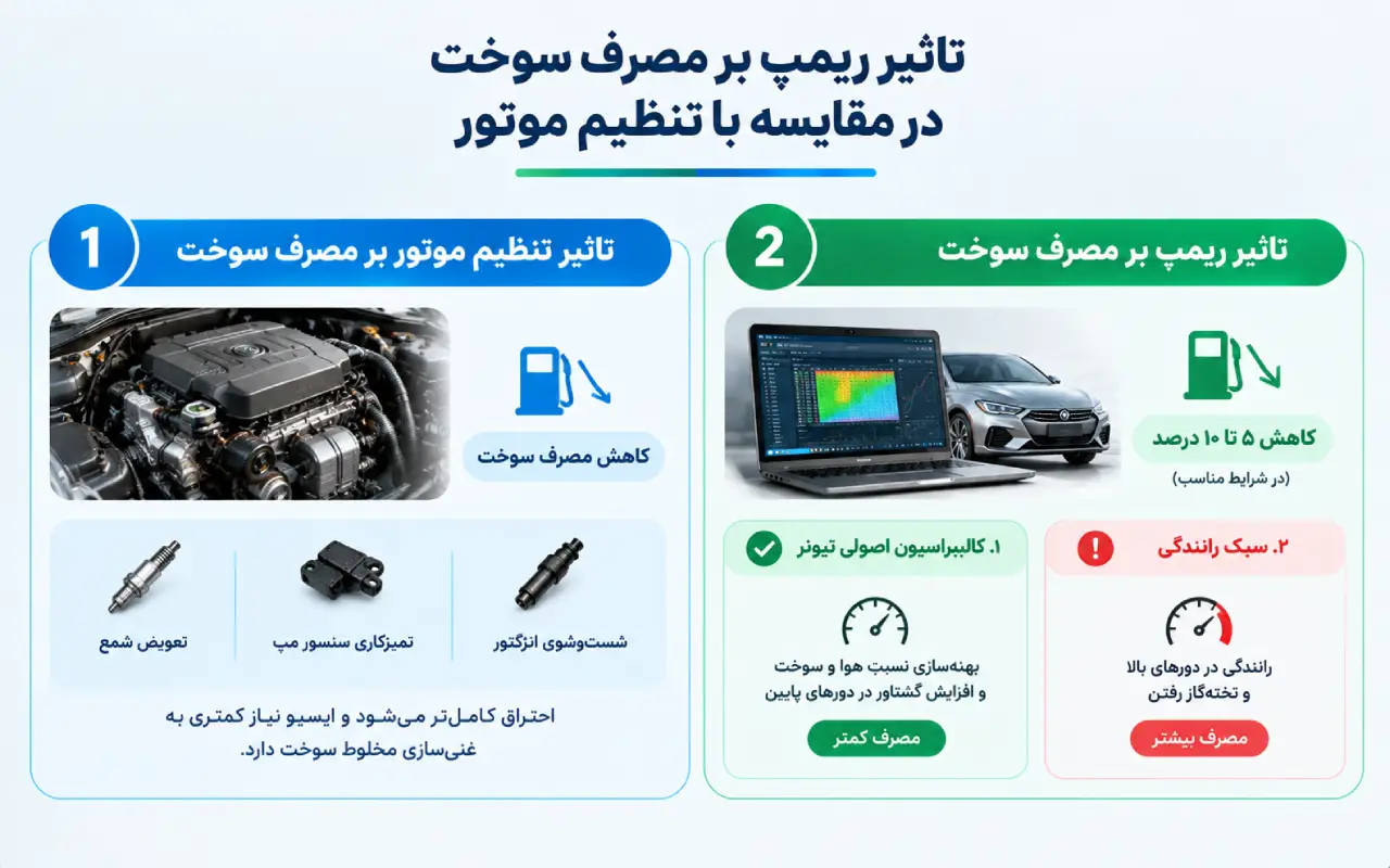 تاثیر ریمپ بر مصرف سوخت در مقایسه با تنظیم موتور