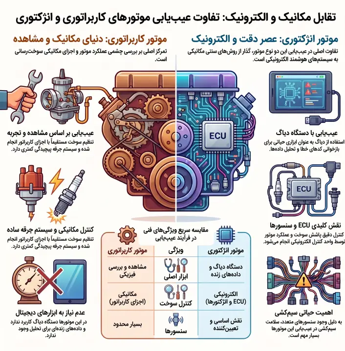 تفاوت_عیب‌یابی_موتور_انژکتوری_و_کاربراتوری_چیست؟
