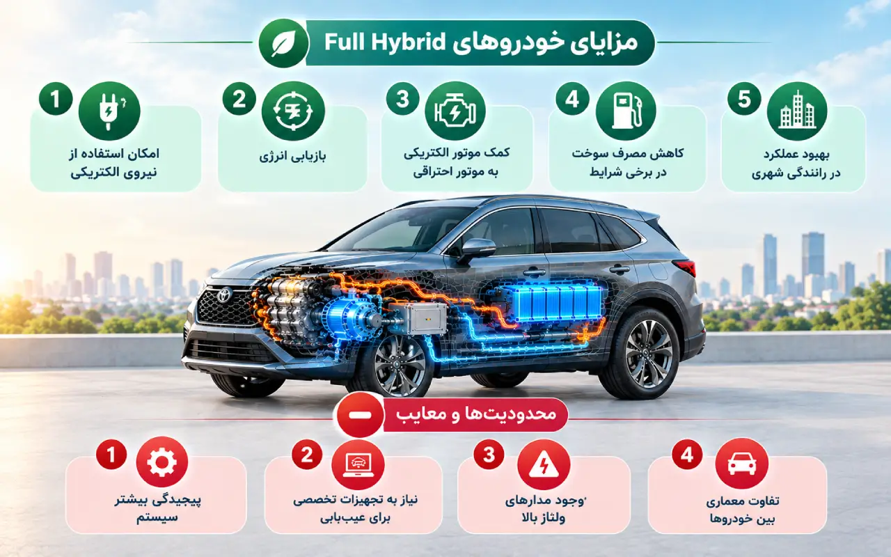  مزایا و محدودیت‌ها و معایب خودروهای Full Hybrid